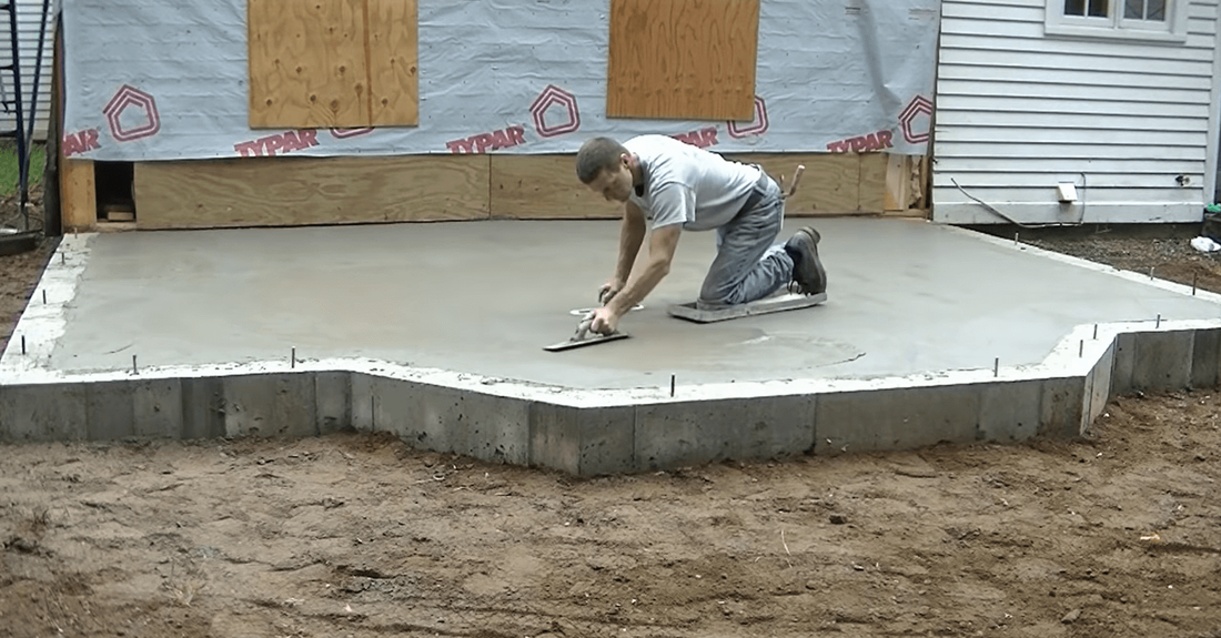Concrete slab foundation for a room addition